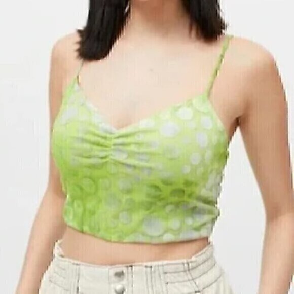 URBAN RENEWAL OUTFITTERS Remnants Mesh Polka Dot Crop Top Lime Green Tank Medium - Picture 1 of 11